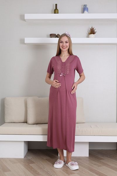 ERDENİZ TEKSTİL Maternity-Maternity 2-Piece Set with Dressing Gown and Button Collar Nightgown