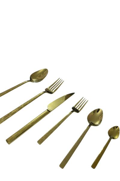 ÖZLİFE Özlife Hüma 36 Parça Titanyum Gold Lazer Sofra Takımı 348 Çizgi
