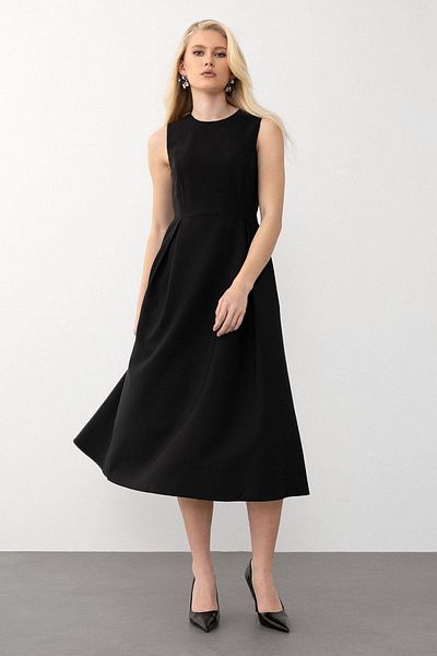 Olcay Rochie midi cu detaliu de ștampilă NEGRU 9284-E