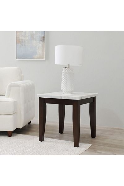 Danube Home Brody Marble End Table  L60.96xW55.88xH58.42cm - White / Dark Walnut