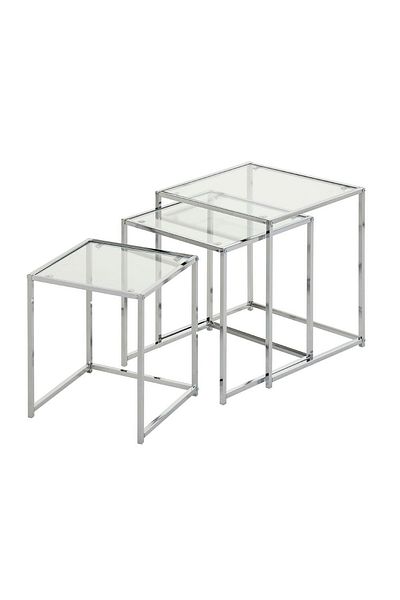 Danube Home Jorley Set of 3 Glass Nesting Table  L40xW40xH45cm - Chrome/Clear Glass