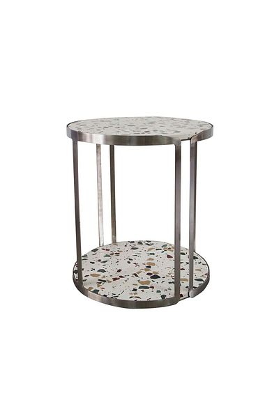 Danube Home Venveto Round End Table  L50xW50xH55cm - Silver/White Pattern