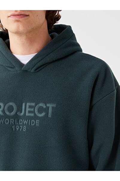 LC Waikiki LCW Casual YEŞİL Uzun Kollu Baskılı Polar Erkek Hoodie