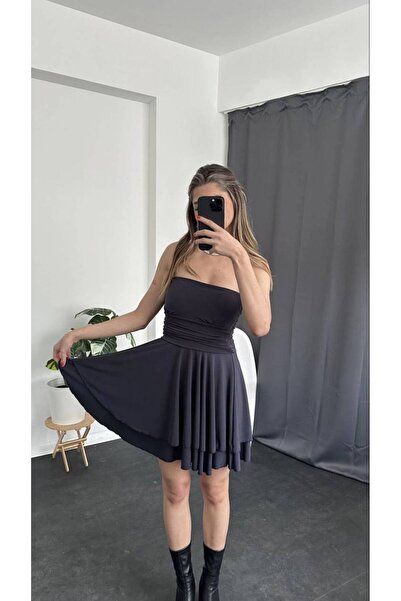 RosePearl Γυναικείο φόρεμα στράπλες διπλής στρώσης σε μαύρο χρώμα