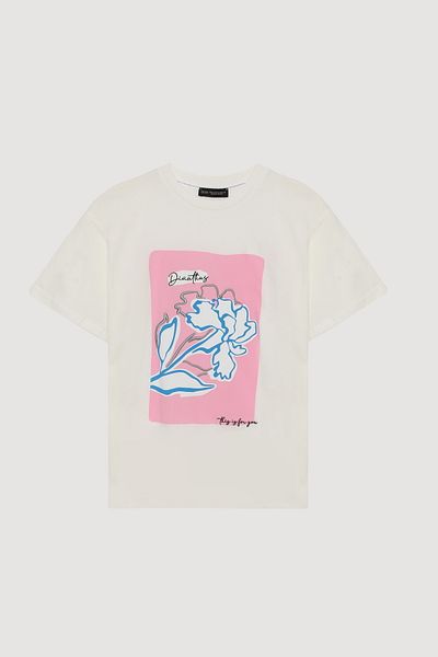 Quzu Ανάγλυφο Κέντημα εμπριμέ T-Shirt εκρού