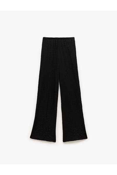 Koton Textured Wide Straight Leg Trousers with Tie Waist