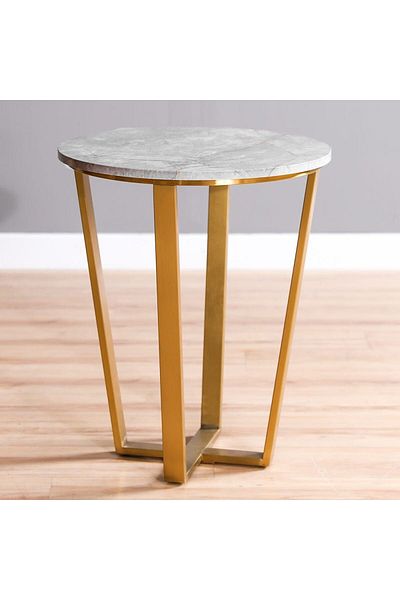 Danube Home Beaver End Table  L50xW50xH60cm - Grey Marble / Brushed Gold