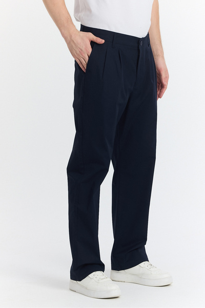 STONCS Men's Navy Blue Pleated Baggy Fabric Pants