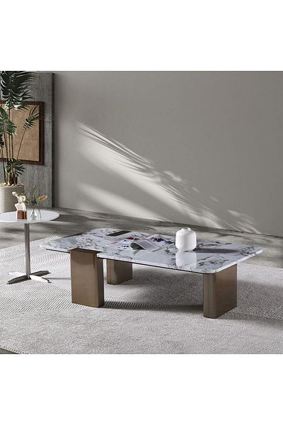 Danube Home Union Coffee Table  L135xW72xH36cm - White/Antique Bronze
