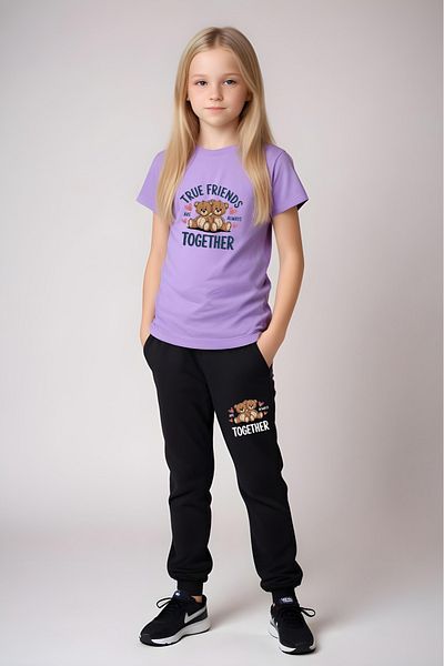 panios kids True Friends Printed Girl's T-Shirt and Sweatpants Set