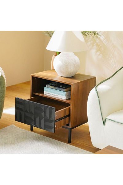 Danube Home Dello End Table with 1 Drawer  L51.5xW40xH58.5cm - Walnut/Black