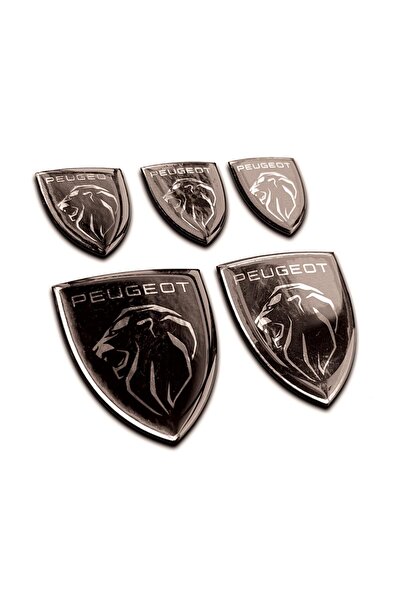 Redline Grafik Peugeot Logo Gümüş Siyah 3D 5 Parça Arma Amblem Sticker