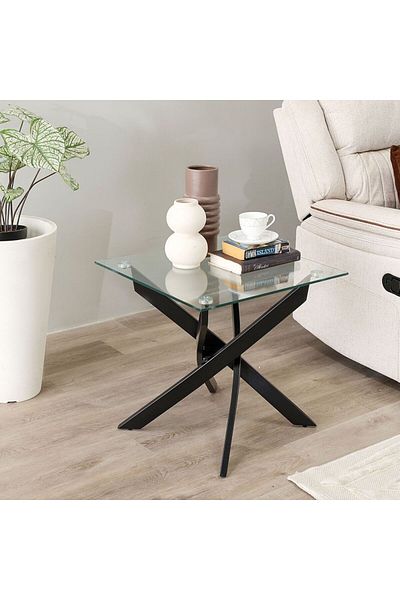 Danube Home Leonardo End Table L55xW55xH55cm - Glass / Powder Coated Black