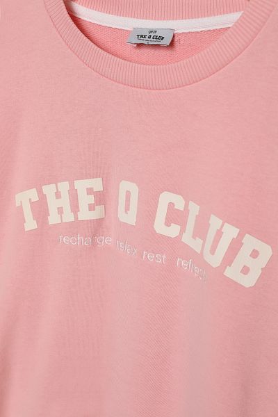 Quzu Pink Text Printed Oversize Crop Sweatshirt
