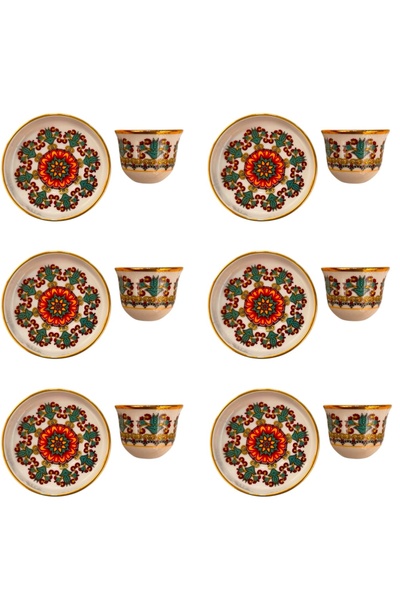 DUKKANI ISTANBUL Porselen Çay Tabağı Ve Gawa Kahve Fincan Takımı 6 Kişilik 12...