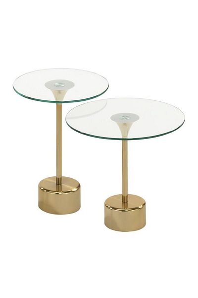 Danube Home Kadita 2 Pc Table Set L45xW45xH43cm - Satin Brass/Clear Glass