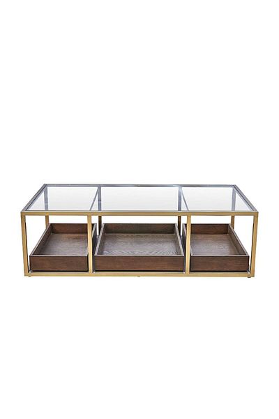 Danube Home Lyon Glass Coffee Table L150xW80xH44cm - Dark Oak/Gold