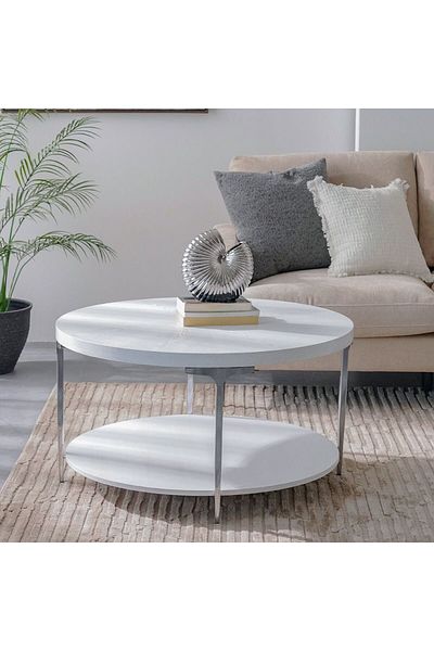 Danube Home Mello Round Coffee Table  L91.5xW91.5xH50cm - Grey/Silver