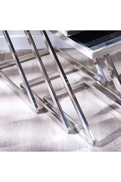 Danube Home Otter Nest Of Table L65xW47xH55cm - Black Glass / Chrome