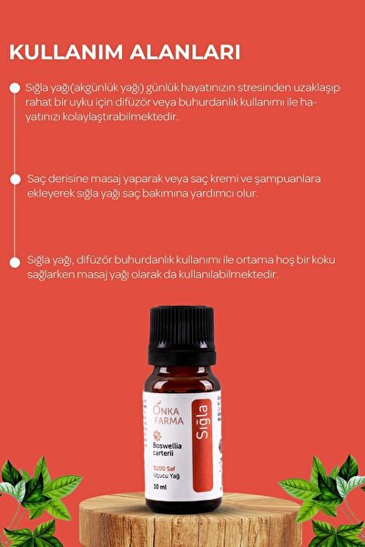 OnkaFarma Onka Farma %100 Saf Sığla Uçucu Yağı - Günlük Sığla Yağı (FRANKİNCENSE) - 10 ml
