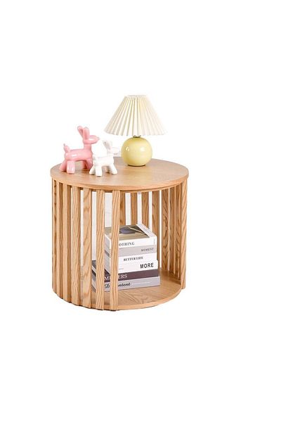 Danube Home Ella Round End Table  L50xW50xH45cm - Ash Veneer/Natural