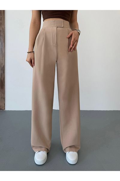 BİKELİFE Damenhose aus Palazzo-Stoff mit hoher Taille und Klettverschluss