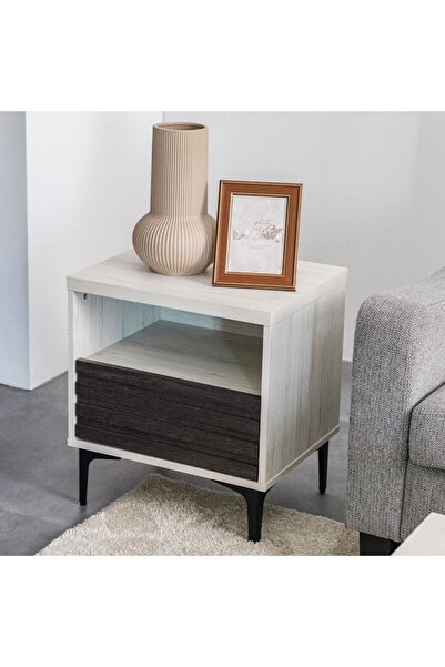 Danube Home Nicosia End Table with Storage  L50xW40xH55cm - White Oak/Black