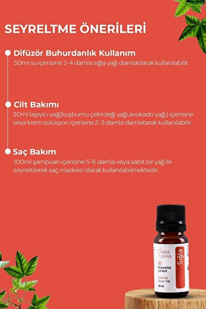 OnkaFarma Onka Farma %100 Saf Sığla Uçucu Yağı - Günlük Sığla Yağı (FRANKİNCENSE) - 10 ml