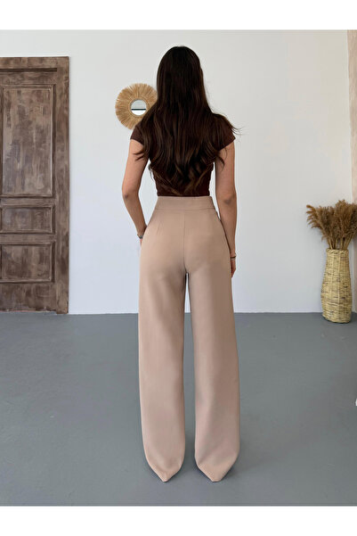 BİKELİFE Women's High Waist Velcro Closure Palazzo Fabric Pants