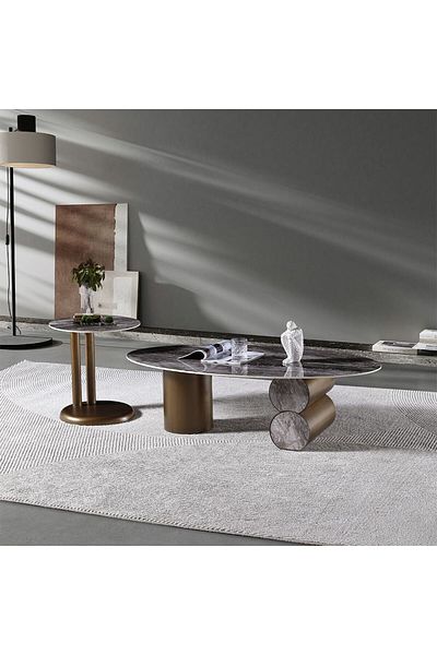 Danube Home Cooper Coffee Table Set of 2  L130xW70xH39.5cm - Grey/Antique Bronze