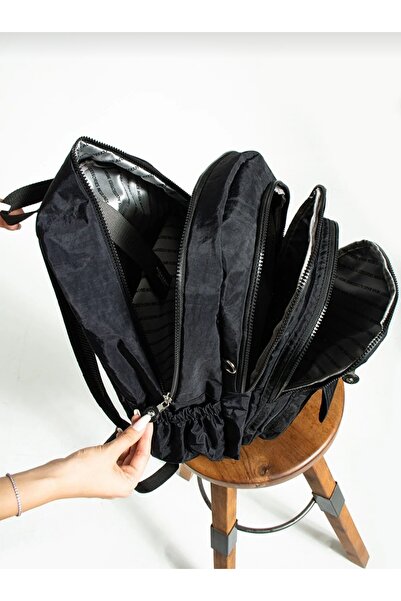 GP GUES POLO Black Water Resistant Crinkle Backpack - Large Size Laptop and S...