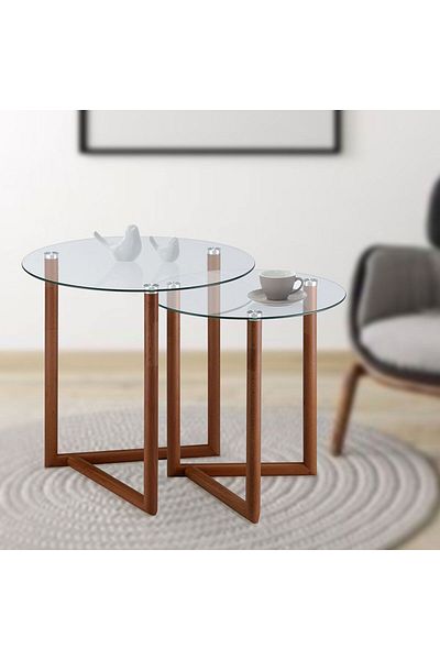 Danube Home Bryner Glass Nesting Table Set of 2  L48xW48xH48cm - Walnut