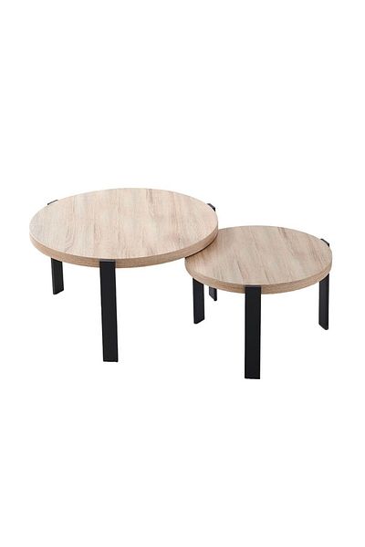 Danube Home Carney Set of 2 Coffee Table  L80xW80xH45cm - Light Oak / Black