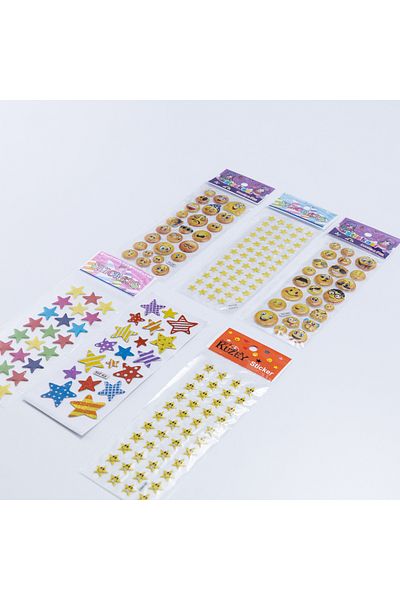 Bimotif 6 Embossed Adhesive Stickers, Mixed Coloured Stars and Emojis
