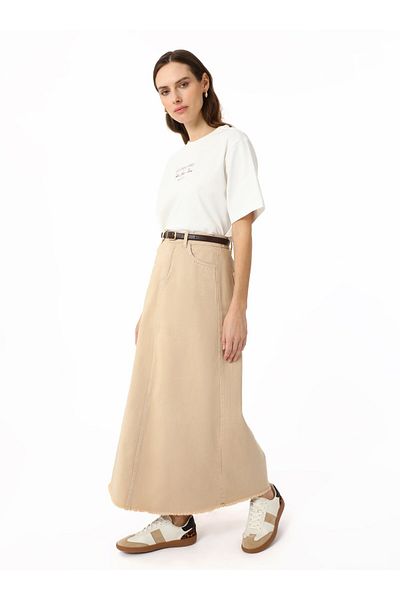 Benin Dark Beige Denim Skirt - Pocket Detail - Benin