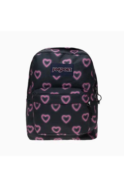 Jansport Μαύρο σακίδιο πλάτης με στάμπα JanSport SuperBreak One Happy Hearts