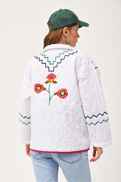 CALİENTE Flower Pattern Embroidered Quilted Jacket White