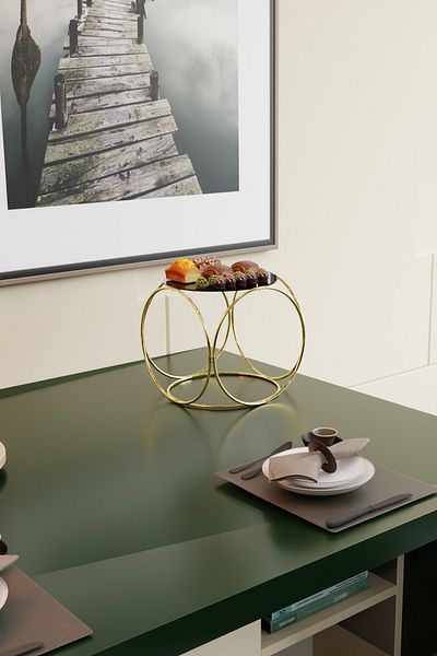 mba decor metal bending art Gold Aura Metal Cafe Presentation Table 24 cm - Stylish Presentation for Dessert, Pastry and Serving Chére