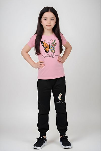 panios kids Printed Girl's T-Shirt and Sweatpants Set