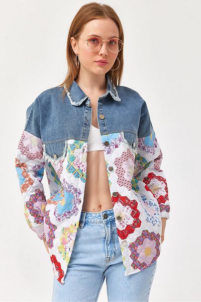CALİENTE Jachetă matlasată de denim alb
