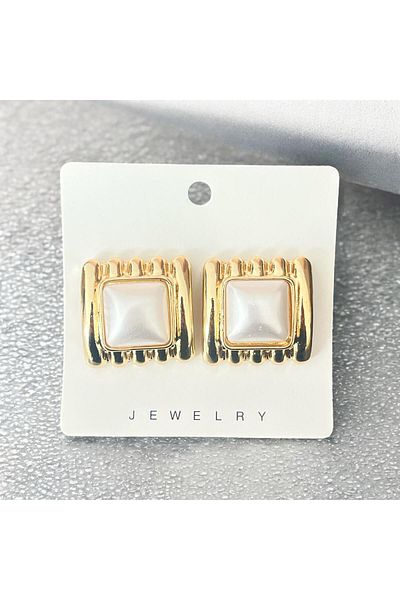 ZRA Gold Square Pearl Earrings