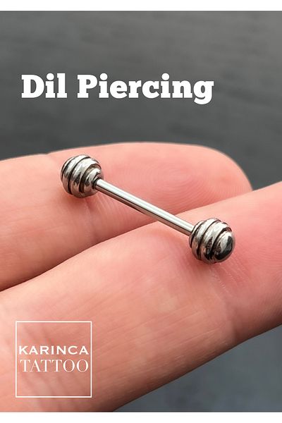 Karınca Piercing Silver Striped and Rhinestoned Tongue Piercing