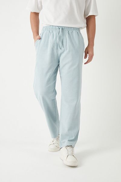 JR Boutique Pantaloni largi, elastici, cu aspect de in, pentru bărbați - albastru