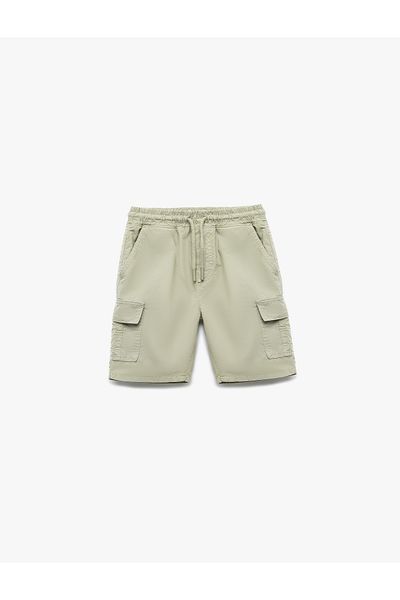Koton Cotton Basic Parachute Shorts with Lace-Up Waist and Pocket Detail