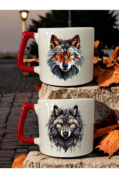 lili hediyelik طقم مكون من قطعتين من الأكواب المطبوعة على شكل ذئاب - كوب سيرا...