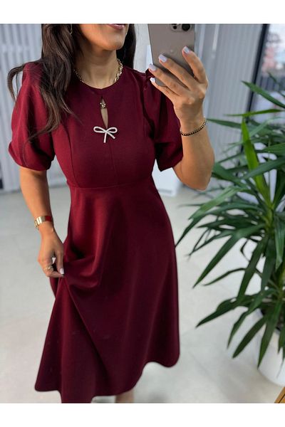 caddstore Rochie cu detaliu broșă cu panglică