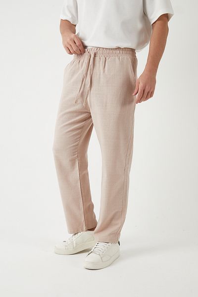 JR Boutique Men's Linen Look Comfortable Elastic Baggy Trousers - Beige