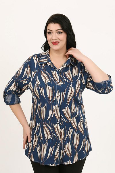 By Alba Collection Cămașă de damă, albastră, din bumbac, viscoză, mărime mare
