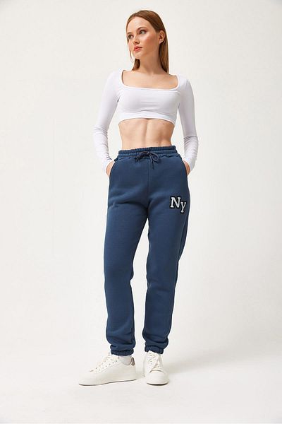CALİENTE NY εμπριμέ φούτερ με ελαστικά πόδια Navy Blue