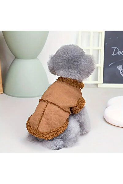 Lady Fify Kedi Köpek için Konforlu ve Sıcak Tutan Düğmeli Kahverengi/Gri Yelek